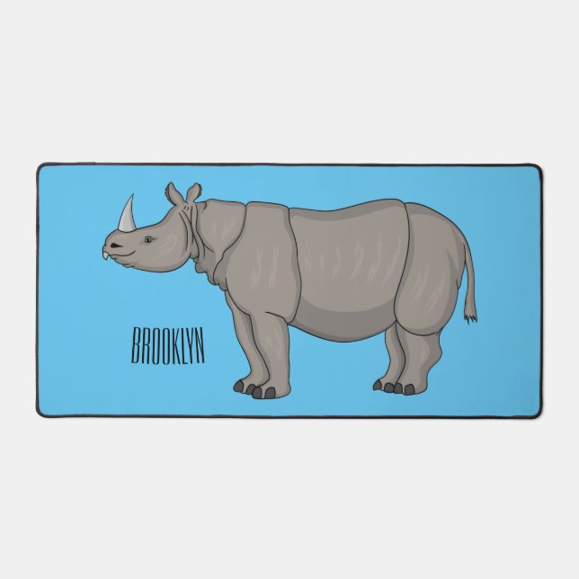 Javan rhinoceros cartoon illustration  desk mat (Front)