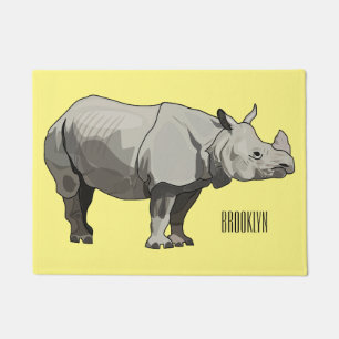 Javan rhinoceros cartoon illustration doormat