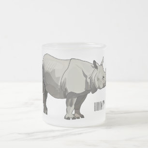 Javan rhinoceros cartoon illustration frosted glass coffee mug