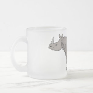 Javan rhinoceros cartoon illustration  frosted glass coffee mug