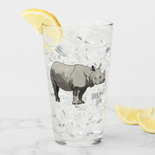 Javan rhinoceros cartoon illustration glass