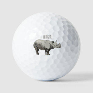 Javan rhinoceros cartoon illustration golf balls