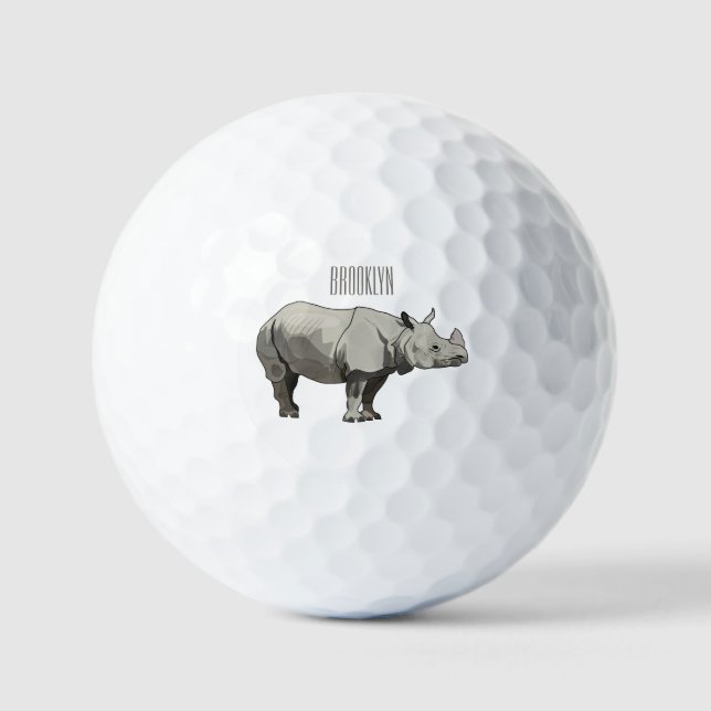 Javan rhinoceros cartoon illustration golf balls (Front)