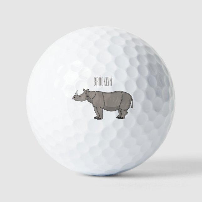 Javan rhinoceros cartoon illustration golf balls (Front)