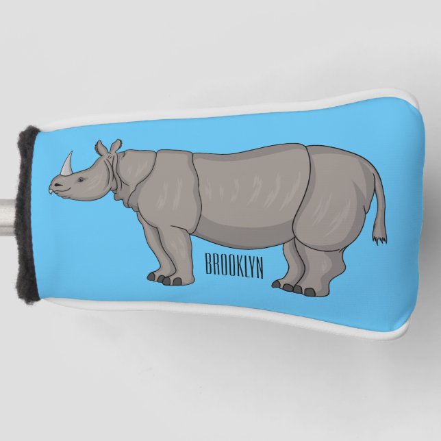 Javan rhinoceros cartoon illustration golf head cover (Front)