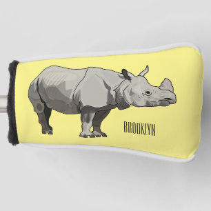Javan rhinoceros cartoon illustration golf head cover