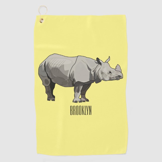 Javan rhinoceros cartoon illustration golf towel (Front)