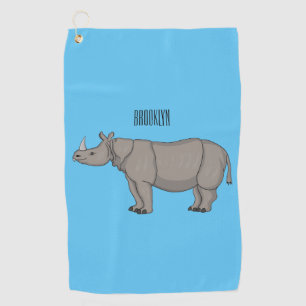 Javan rhinoceros cartoon illustration golf towel