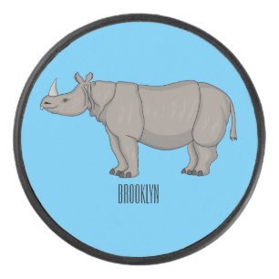 Javan rhinoceros cartoon illustration hockey puck