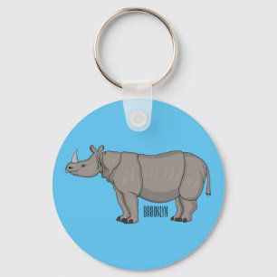 Javan rhinoceros cartoon illustration key ring
