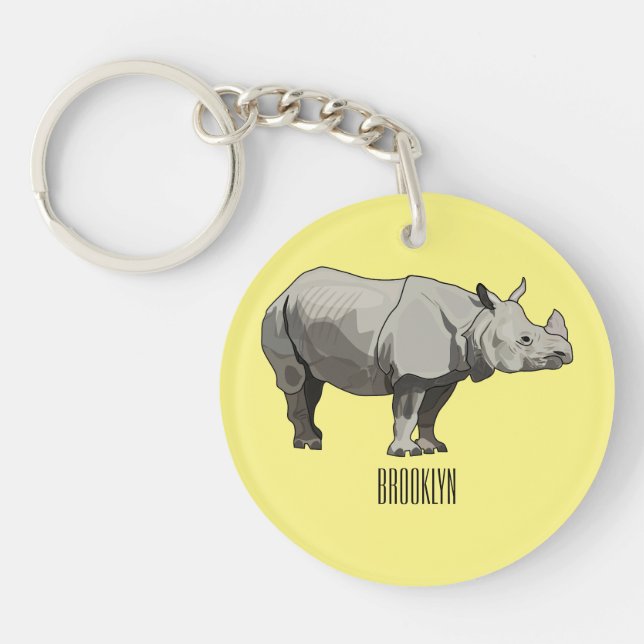 Javan rhinoceros cartoon illustration key ring (Front)