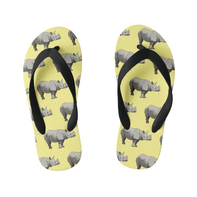 Javan rhinoceros cartoon illustration kid's flip flops (Footbed)
