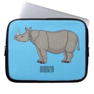 Javan rhinoceros cartoon illustration laptop sleeve