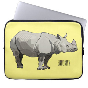 Javan rhinoceros cartoon illustration laptop sleeve