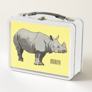 Javan rhinoceros cartoon illustration metal lunch box