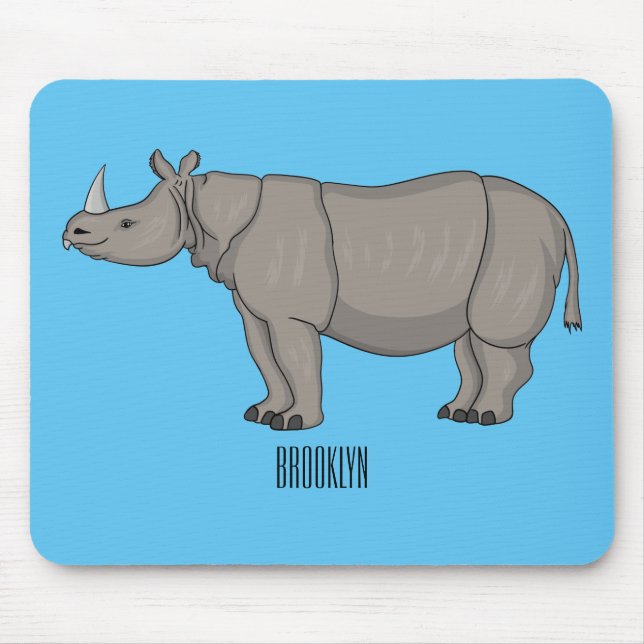 Javan rhinoceros cartoon illustration mouse mat (Front)