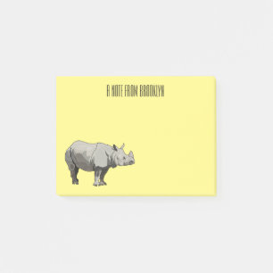 Javan rhinoceros cartoon illustration post-it notes