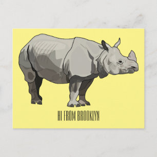 Javan rhinoceros cartoon illustration postcard