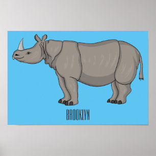 Javan rhinoceros cartoon illustration  poster