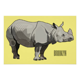 Javan rhinoceros cartoon illustration poster