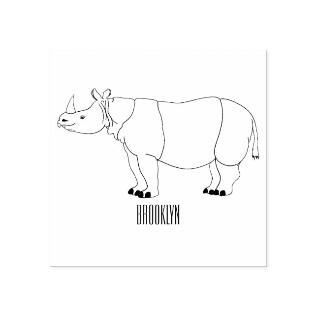 Javan rhinoceros cartoon illustration rubber stamp (Imprint)