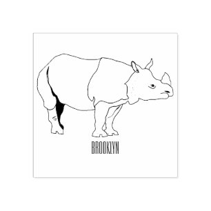Javan rhinoceros cartoon illustration rubber stamp