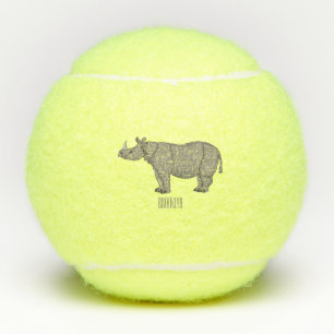 Javan rhinoceros cartoon illustration  tennis balls