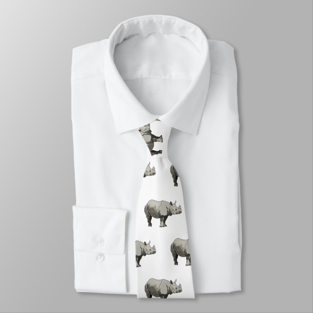 Javan rhinoceros cartoon illustration tie (Tied)