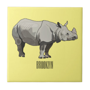 Javan rhinoceros cartoon illustration tile