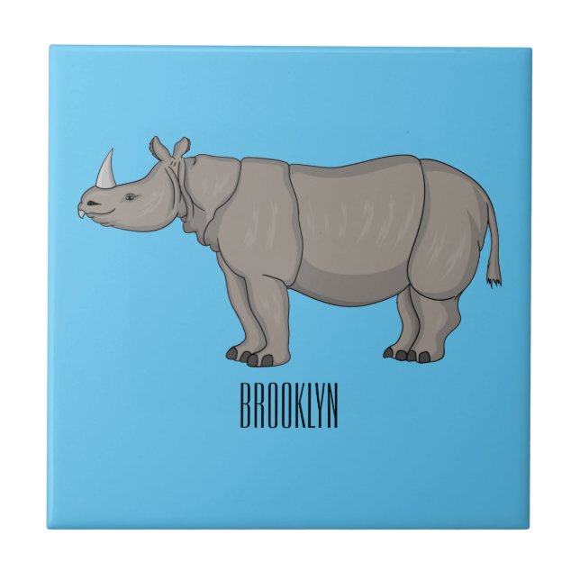 Javan rhinoceros cartoon illustration  tile (Front)