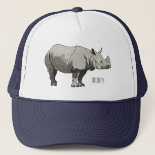 Javan rhinoceros cartoon illustration trucker hat