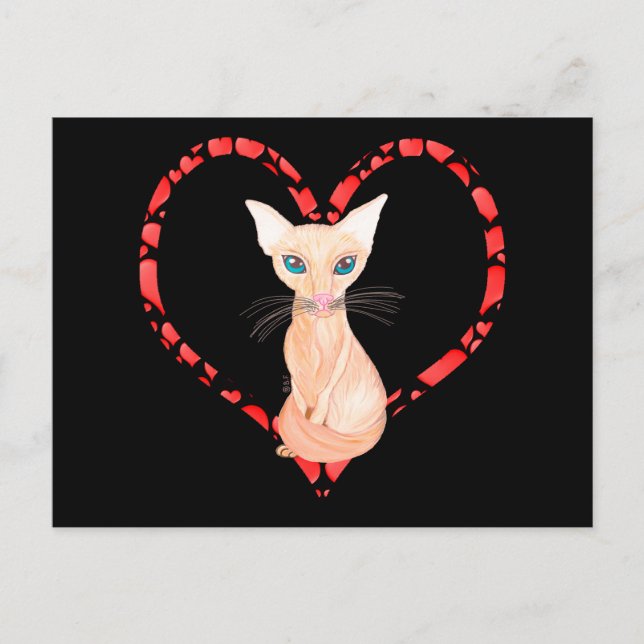 JAVANESE CAT HEART HOLIDAY POSTCARD (Front)