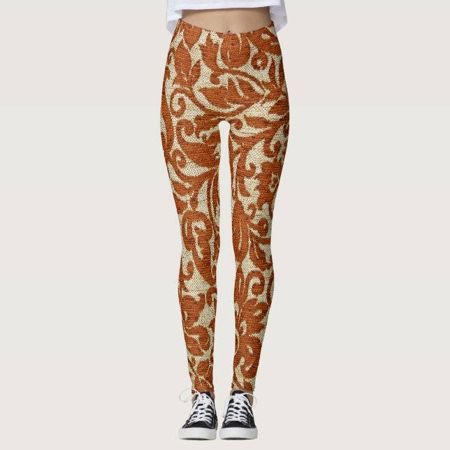 Javanese floral pattern: woven texture. leggings (Front)