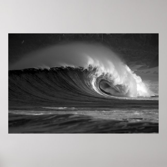 Java's Epic Wave - Black & White Surf  Poster (Front)