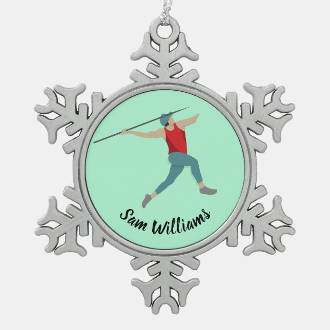 Javelin Snowflake Pewter Christmas Ornament (Front)