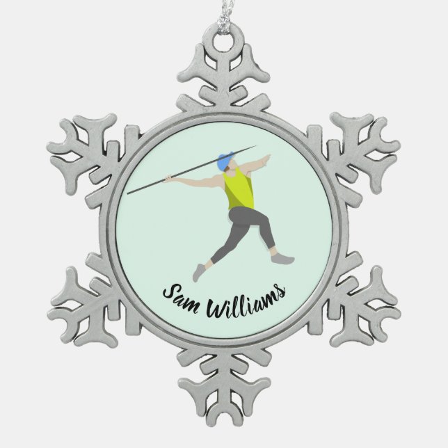 Javelin Snowflake Pewter Christmas Ornament (Front)