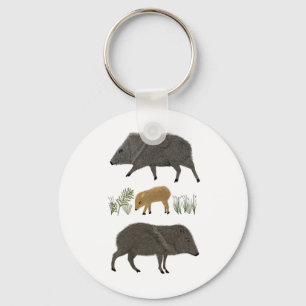 Javelina Family Portrait Desert Animals Key Ring