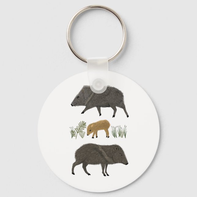 Javelina Family Portrait Desert Animals Key Ring (Front)