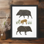 Javelina Family Portrait Desert Animals Poster<br><div class="desc">Decorate your space with this cute drawing of javelinas. Makes a great gift! You can customize it and add text too. Check my shop for lots more matching items and other designs!</div>