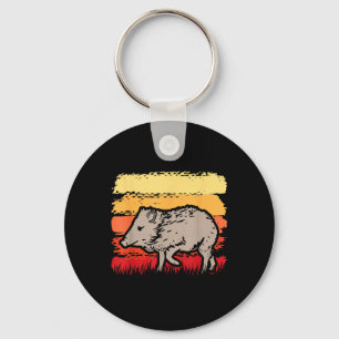 Javelina Retro Vintage 80s Sunset Cute Funny Arizo Key Ring