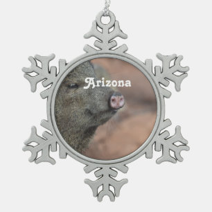 Javelina Snowflake Pewter Christmas Ornament