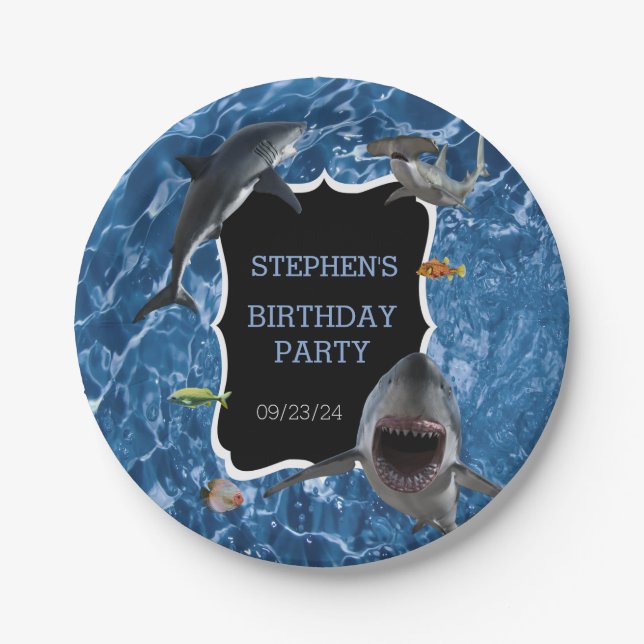 Jaw-Some Great White Shark Birthday   Paper Plate (Front)