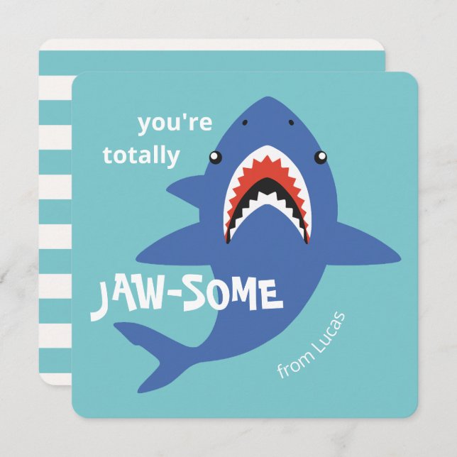 Jaw-some shark classroom valentines day card (Front/Back)