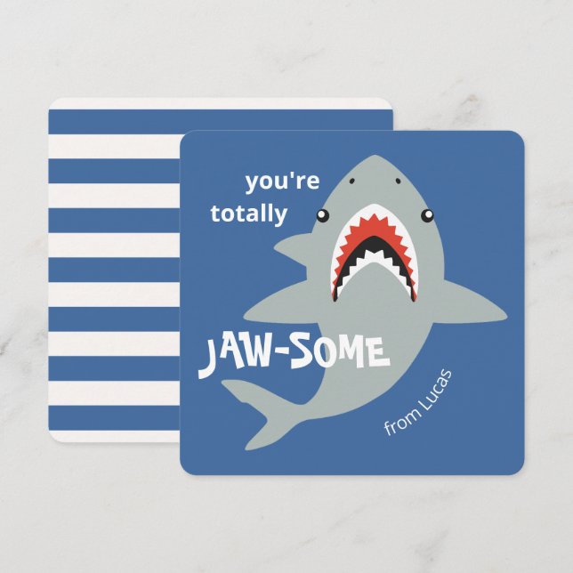 Jaw-some shark classroom valentines day card (Front/Back)