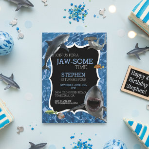 Jaw-Some Time Great White Shark Birthday  Invitation