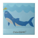Jawesome Shark Tile<br><div class="desc">Jawesome I by June Erica Vess. Features a shark and his fish friend with the phrase "Jawsome!" below.</div>