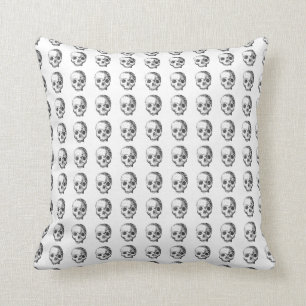 Jawless Skulls, Black and White Pattern. Cushion