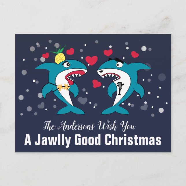 Jawlly Good Christmas Sharks Personalised Holiday Postcard (Front)