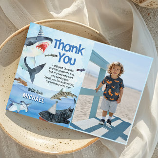 Jawsome Shark Under The Sea Birthday Photo Thank You Card