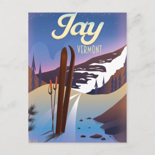 Jay Vermont USA ski travel poster. Postcard